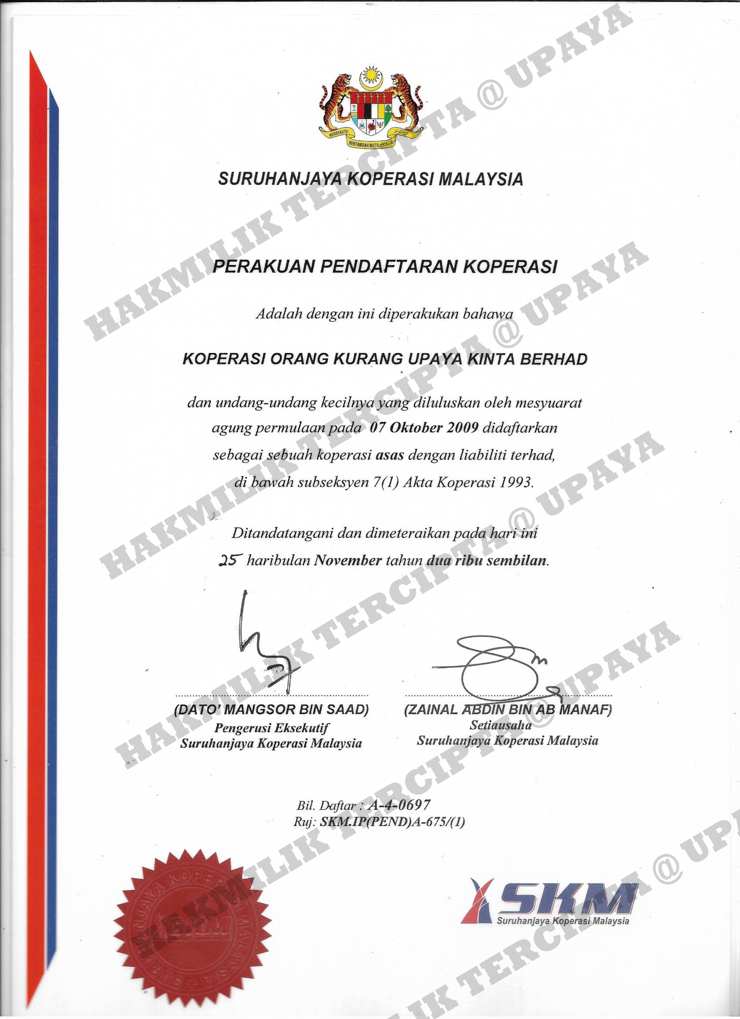 SALINAN SIJIL KOPERASI